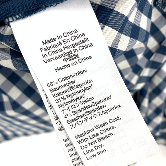 J. Crew Top X Universal Standard Sz M Gingham Tie Sleeve Blouse Blue White - Picture 8 of 8
